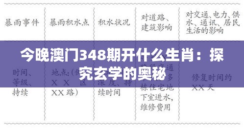 今晚澳門348期開(kāi)什么生肖：探究玄學(xué)的奧秘