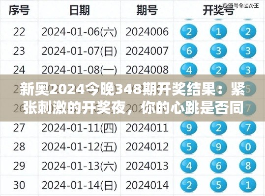 新奧2024今晚348期開獎結(jié)果：緊張刺激的開獎夜，你的心跳是否同步？