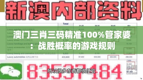 澳門三肖三碼精準(zhǔn)100%管家婆：戰(zhàn)勝概率的游戲規(guī)則