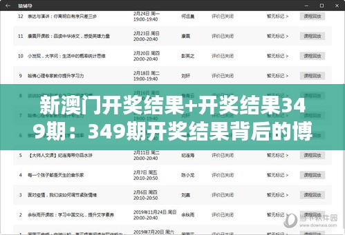 新澳門開獎(jiǎng)結(jié)果+開獎(jiǎng)結(jié)果349期：349期開獎(jiǎng)結(jié)果背后的博弈