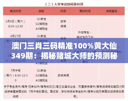 澳門三肖三碼精準(zhǔn)100%黃大仙349期：揭秘賭城大師的預(yù)測秘籍
