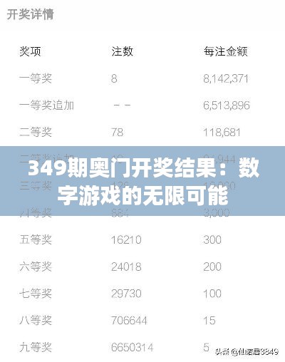 349期奧門開(kāi)獎(jiǎng)結(jié)果：數(shù)字游戲的無(wú)限可能