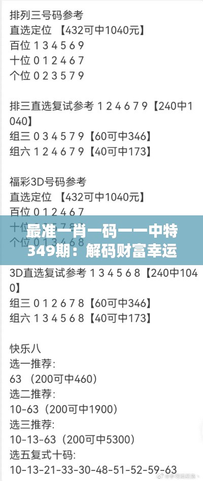 最準一肖一碼一一中特349期：解碼財富幸運數(shù)字