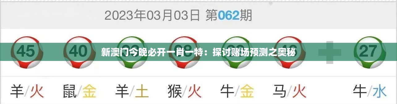 新澳門今晚必開一肖一特：探討賭場(chǎng)預(yù)測(cè)之奧秘