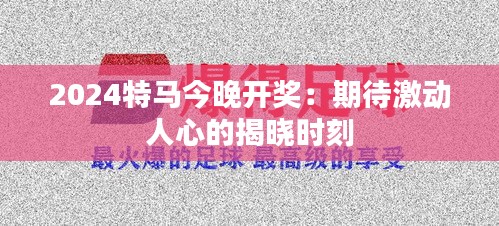 2024特馬今晚開(kāi)獎(jiǎng)：期待激動(dòng)人心的揭曉時(shí)刻