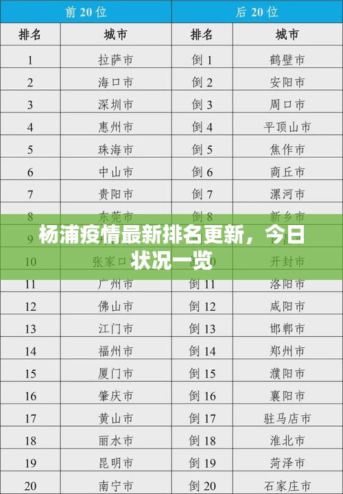 楊浦疫情最新排名更新，今日狀況一覽