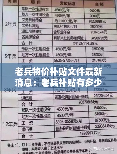 老兵物價補貼文件最新消息：老兵補貼有多少 