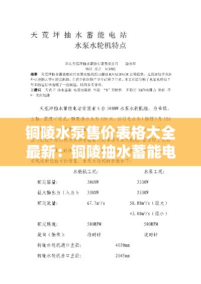 銅陵水泵售價表格大全最新：銅陵抽水蓄能電站 