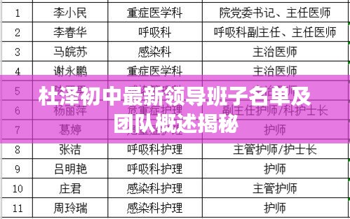 杜澤初中最新領(lǐng)導(dǎo)班子名單及團隊概述揭秘