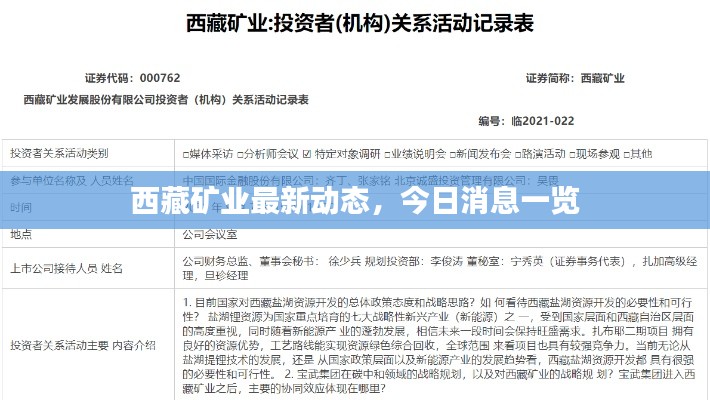 西藏礦業(yè)最新動(dòng)態(tài)，今日消息一覽