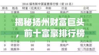 揭秘?fù)P州財(cái)富巨頭，前十富豪排行榜重磅出爐！