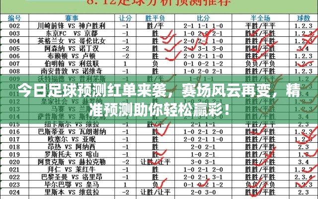 今日足球預(yù)測(cè)紅單來(lái)襲，賽場(chǎng)風(fēng)云再變，精準(zhǔn)預(yù)測(cè)助你輕松贏彩！