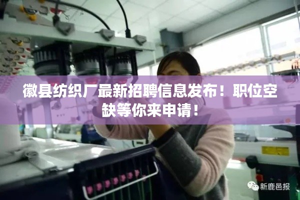 徽縣紡織廠最新招聘信息發(fā)布！職位空缺等你來申請(qǐng)！