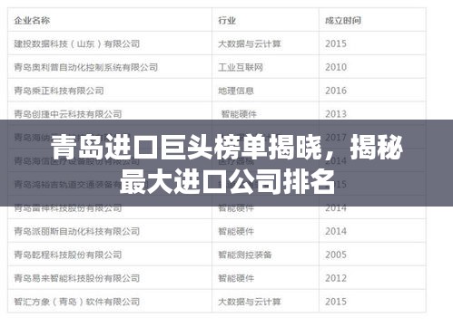 青島進口巨頭榜單揭曉，揭秘最大進口公司排名
