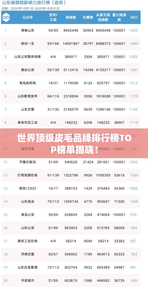 世界頂級皮毛品牌排行榜TOP榜單揭曉！
