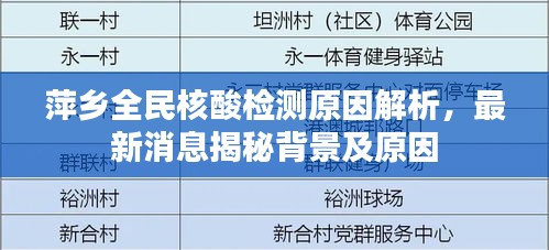 萍鄉(xiāng)全民核酸檢測原因解析，最新消息揭秘背景及原因
