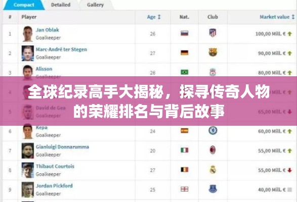 全球紀錄高手大揭秘，探尋傳奇人物的榮耀排名與背后故事