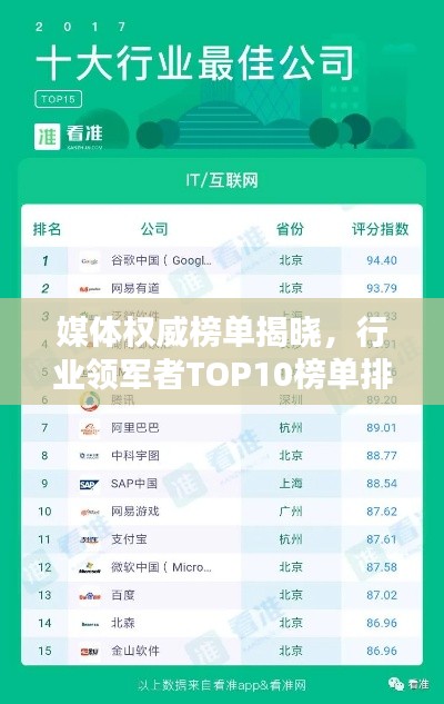 媒體權(quán)威榜單揭曉，行業(yè)領(lǐng)軍者TOP10榜單排名大解密！