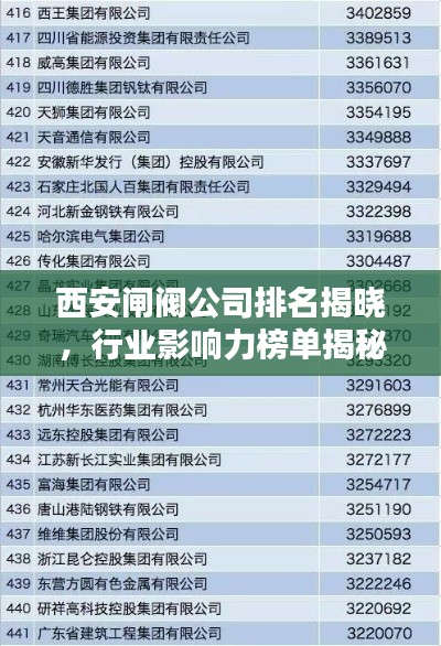 西安閘閥公司排名揭曉，行業(yè)影響力榜單揭秘