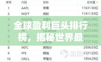 全球盈利巨頭排行榜，揭秘世界最大盈利公司神秘面紗