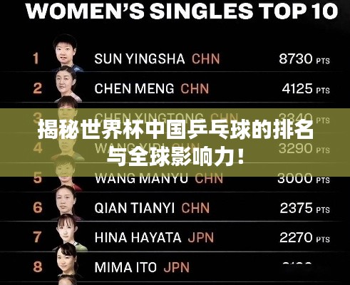揭秘世界杯中國乒乓球的排名與全球影響力！
