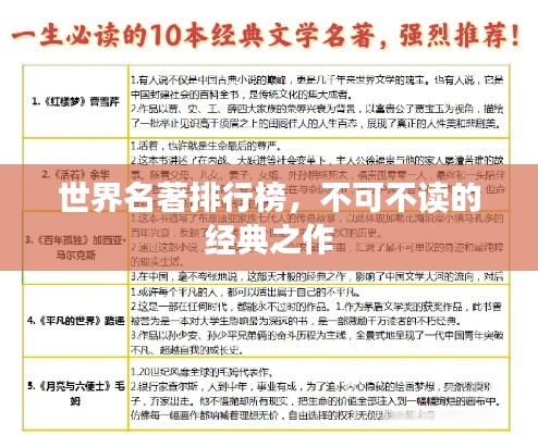 世界名著排行榜，不可不讀的經(jīng)典之作