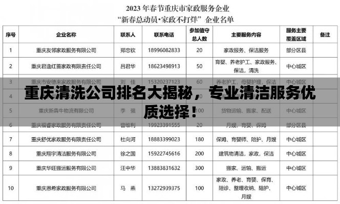 重慶清洗公司排名大揭秘，專業(yè)清潔服務(wù)優(yōu)質(zhì)選擇！