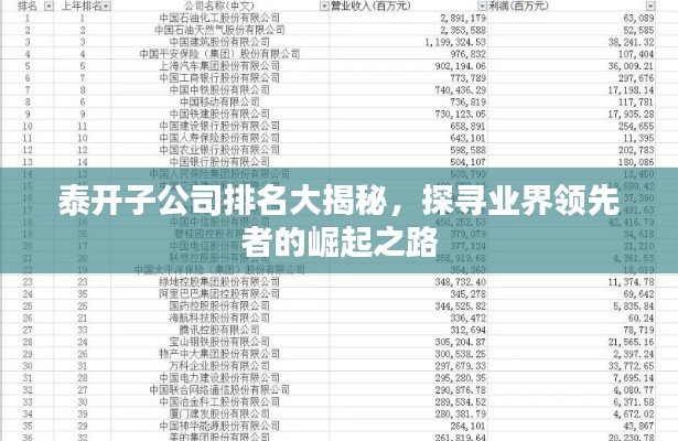 泰開子公司排名大揭秘，探尋業(yè)界領(lǐng)先者的崛起之路