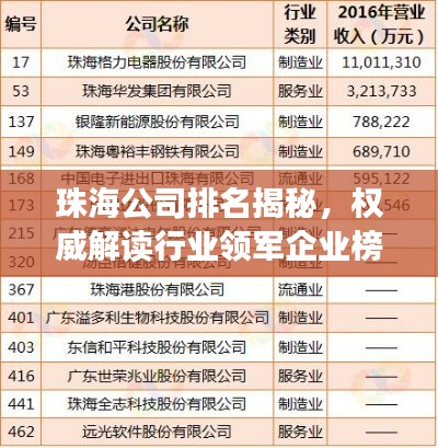 珠海公司排名揭秘，權(quán)威解讀行業(yè)領(lǐng)軍企業(yè)榜單