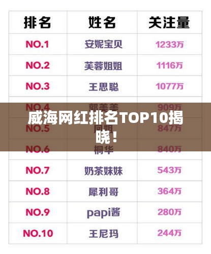 威海網(wǎng)紅排名TOP10揭曉！