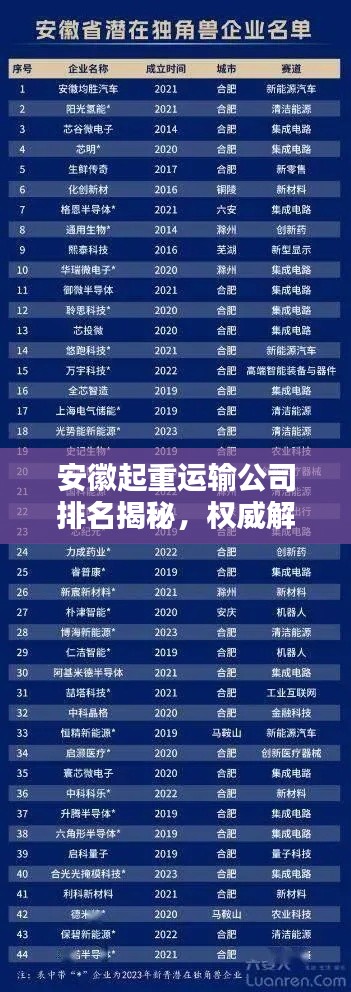 安徽起重運(yùn)輸公司排名揭秘，權(quán)威解析，助你了解行業(yè)領(lǐng)導(dǎo)者！