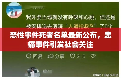 惡性事件死者名單最新公布，悲痛事件引發(fā)社會(huì)關(guān)注