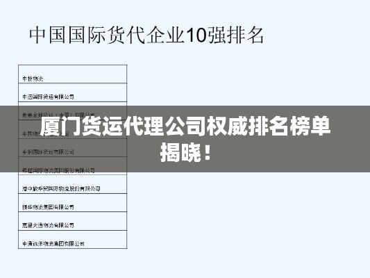 廈門貨運代理公司權威排名榜單揭曉！