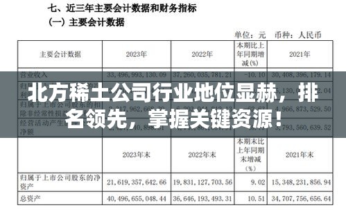 北方稀土公司行業(yè)地位顯赫，排名領先，掌握關鍵資源！